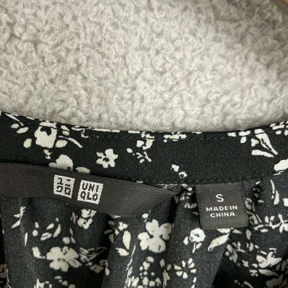 Uniqlo Sleeveless Black & White Floral Midi Dress Polyester M0076 - Picture 3 of 11